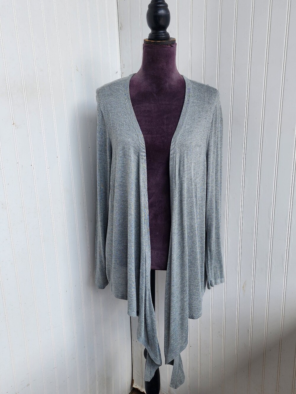 White House Black Market Women's Gray Open Front Cardigan Sweater Rayon Nylon L